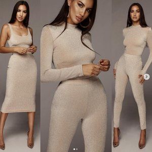 JLUXLABEL Beige Shine Bright Leggings Size M